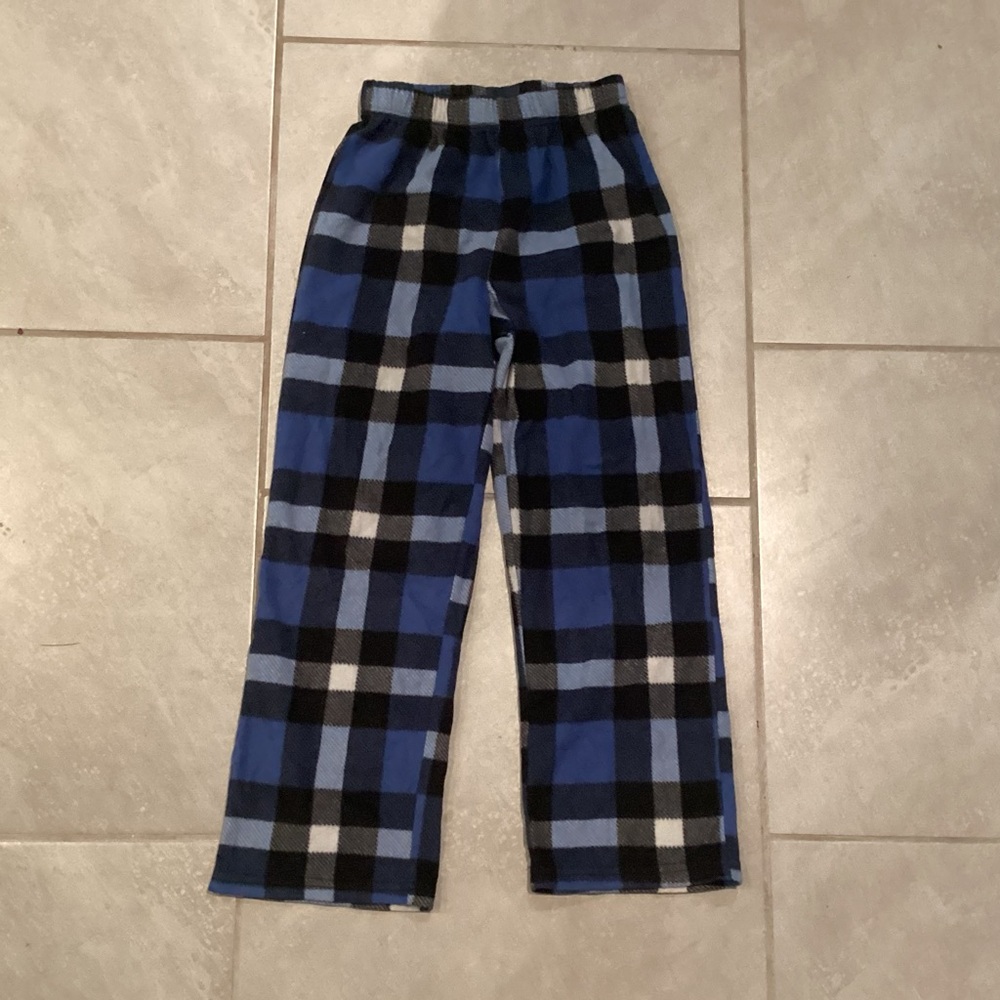 Blue and Black Plaid Pajama Bottoms with Elastic Waistband